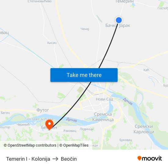 Temerin I - Kolonija to Beočin map