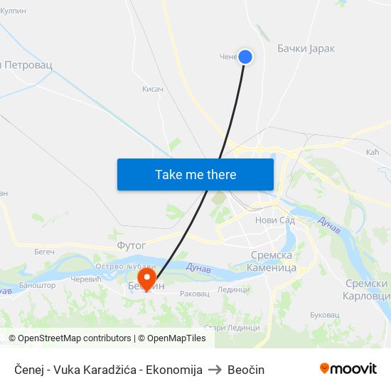 Čenej - Vuka Karadžića - Ekonomija to Beočin map