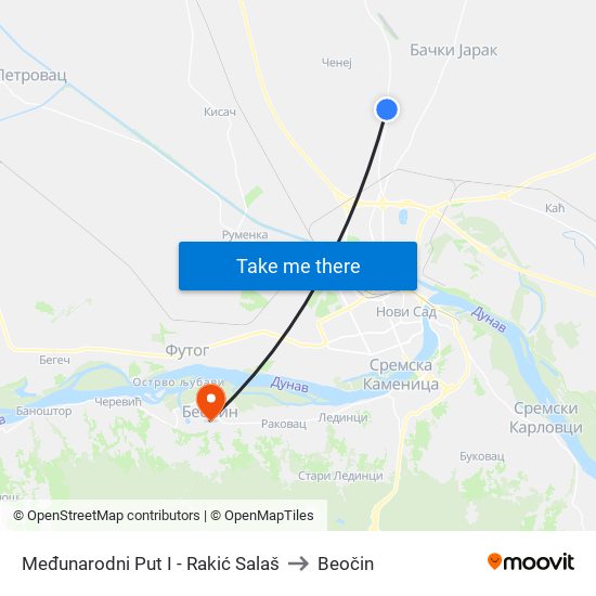 Međunarodni Put I - Rakić Salaš to Beočin map