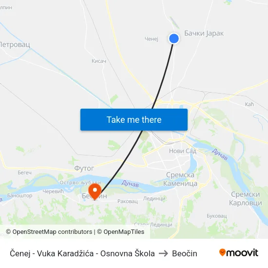 Čenej - Vuka Karadžića - Osnovna Škola to Beočin map