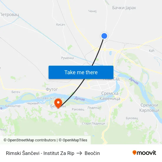 Rimski Šančevi - Institut Za Rip to Beočin map