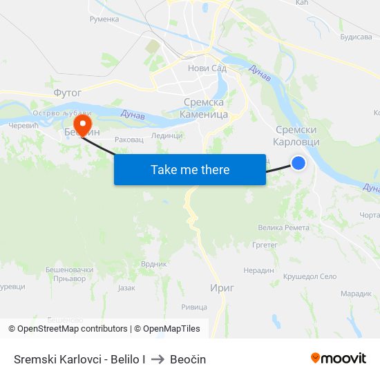 Sremski Karlovci - Belilo I to Beočin map