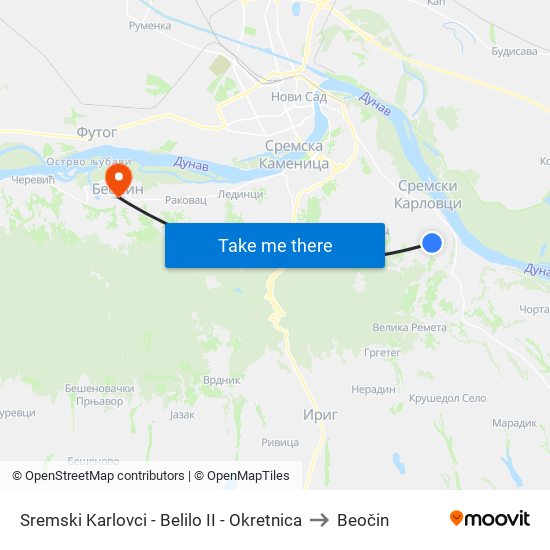 Sremski Karlovci - Belilo II - Okretnica to Beočin map