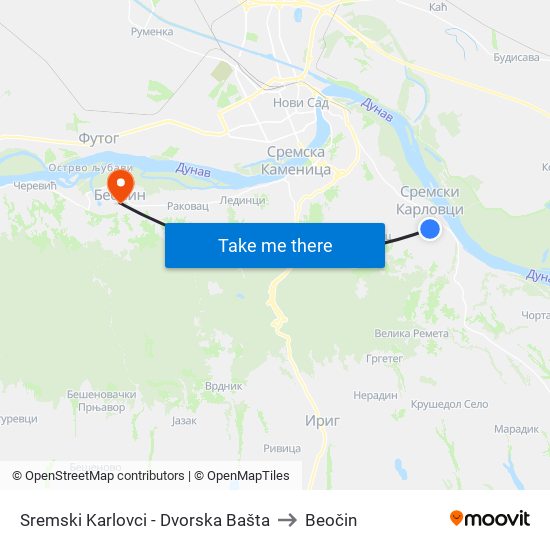 Sremski Karlovci - Dvorska Bašta to Beočin map