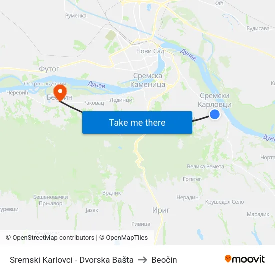 Sremski Karlovci - Dvorska Bašta to Beočin map