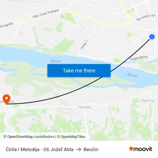 Ćirila I Metodija - Oš Jožef Atila to Beočin map