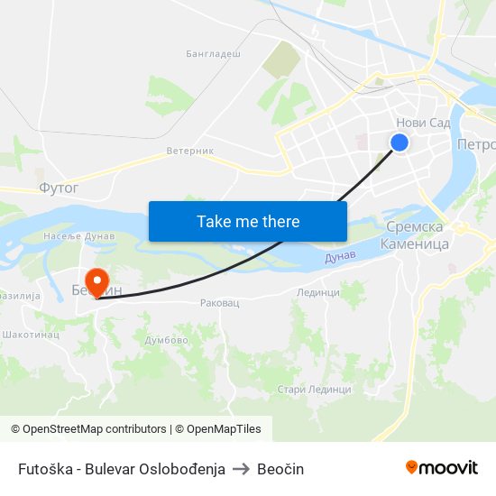 Futoška - Bulevar Oslobođenja to Beočin map