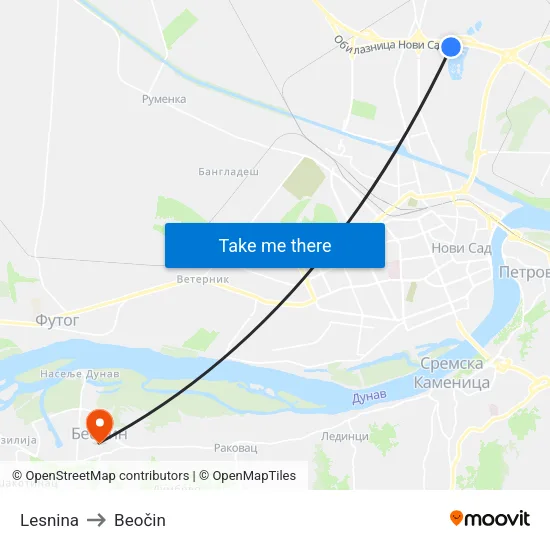 Lesnina to Beočin map