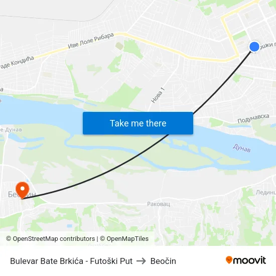 Bulevar Bate Brkića - Futoški Put to Beočin map
