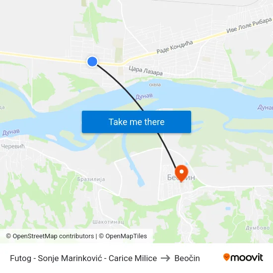 Futog - Sonje Marinković - Carice Milice to Beočin map