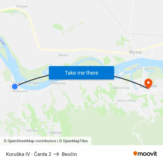 Koruška IV - Čarda 2 to Beočin map