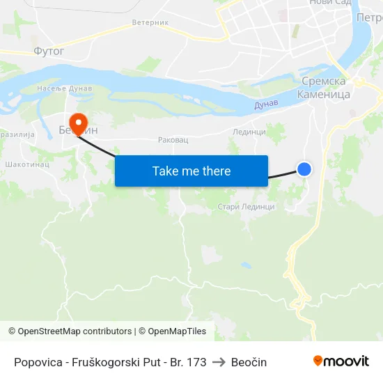 Popovica - Fruškogorski Put - Br. 173 to Beočin map
