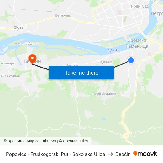 Popovica - Fruškogorski Put - Sokolska Ulica to Beočin map
