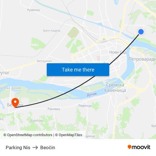 Parking Nis to Beočin map