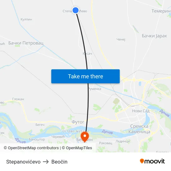 Stepanovićevo to Beočin map