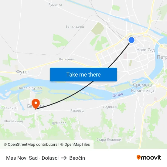 Mas Novi Sad - Dolasci to Beočin map