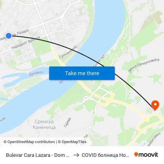Bulevar Cara Lazara - Dom Zdravlja to COVID болница Нови Сад map