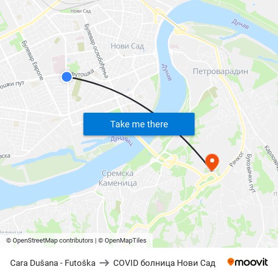 Cara Dušana - Futoška to COVID болница Нови Сад map