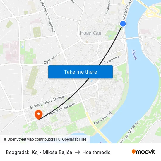 Beogradski Kej - Miloša Bajića to Healthmedic map