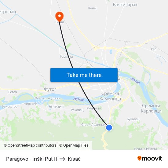 Paragovo - Iriški Put II to Kisač map