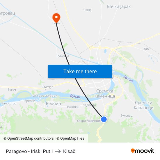 Paragovo - Iriški Put I to Kisač map