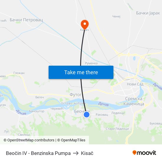 Beočin IV - Benzinska Pumpa to Kisač map