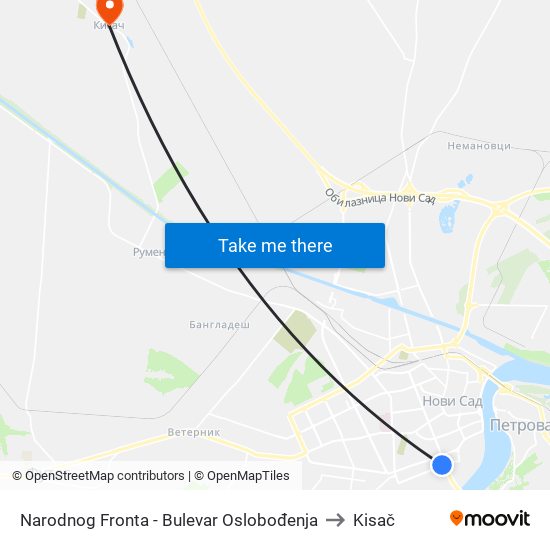 Narodnog Fronta - Bulevar Oslobođenja to Kisač map