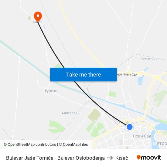 Bulevar Jaše Tomića - Bulevar Oslobođenja to Kisač map