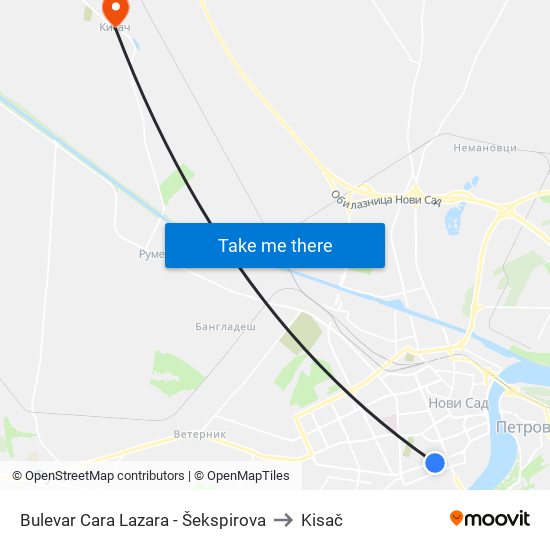 Bulevar Cara Lazara - Šekspirova to Kisač map