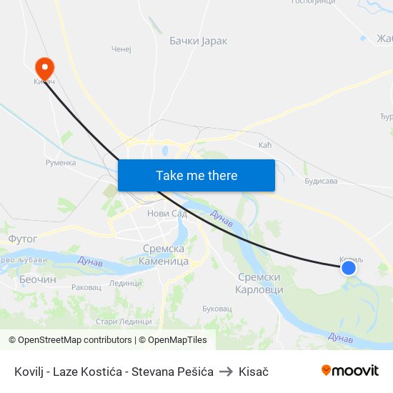 Kovilj - Laze Kostića - Stevana Pešića to Kisač map