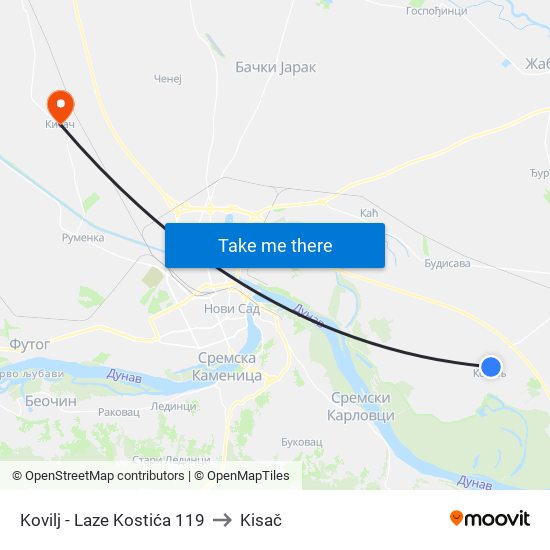 Kovilj - Laze Kostića 119 to Kisač map