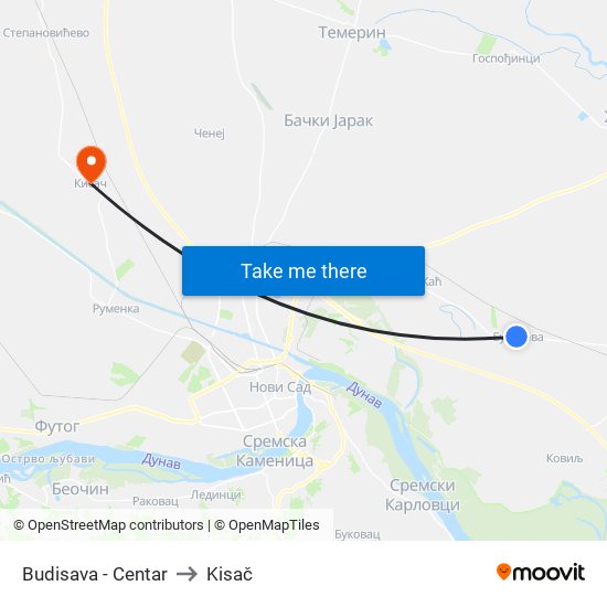 Budisava - Centar to Kisač map