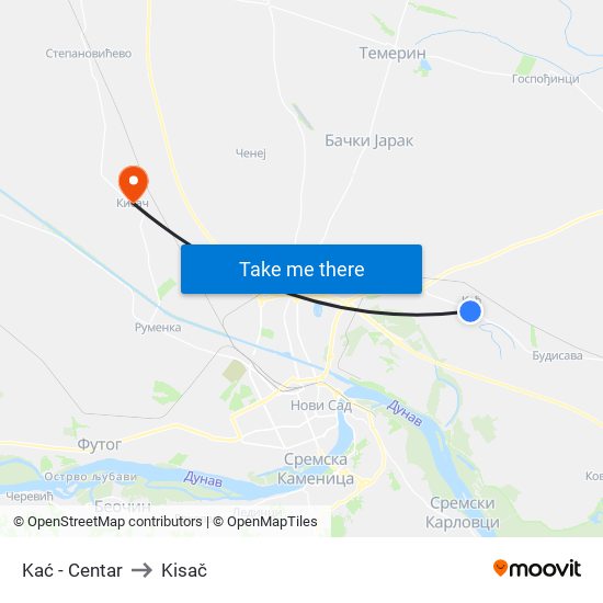 Kać - Centar to Kisač map