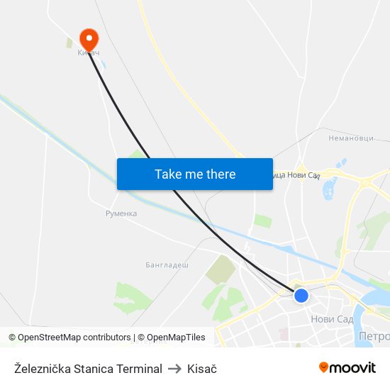 Železnička Stanica Terminal to Kisač map