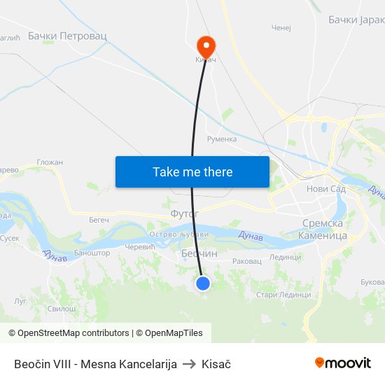 Beočin VIII - Mesna Kancelarija to Kisač map