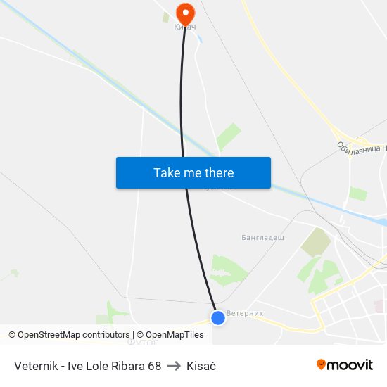 Veternik - Ive Lole Ribara 68 to Kisač map