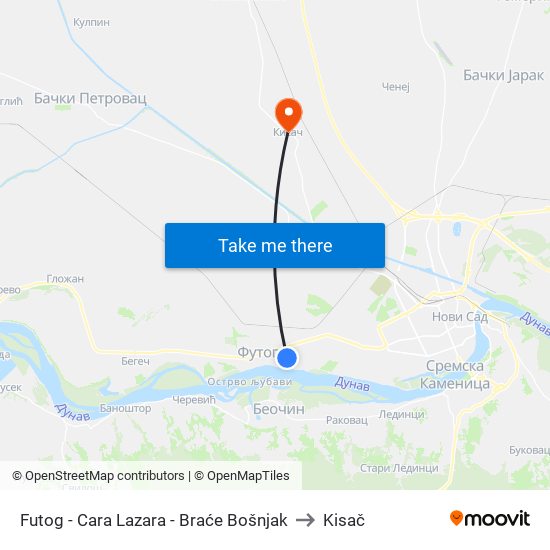 Futog - Cara Lazara - Braće Bošnjak to Kisač map