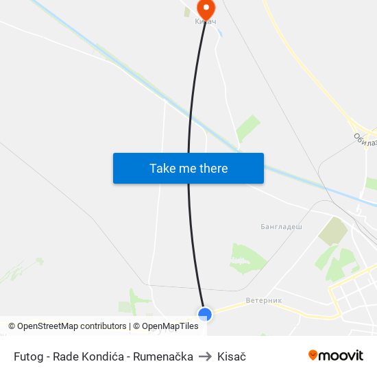 Futog - Rade Kondića - Rumenačka to Kisač map