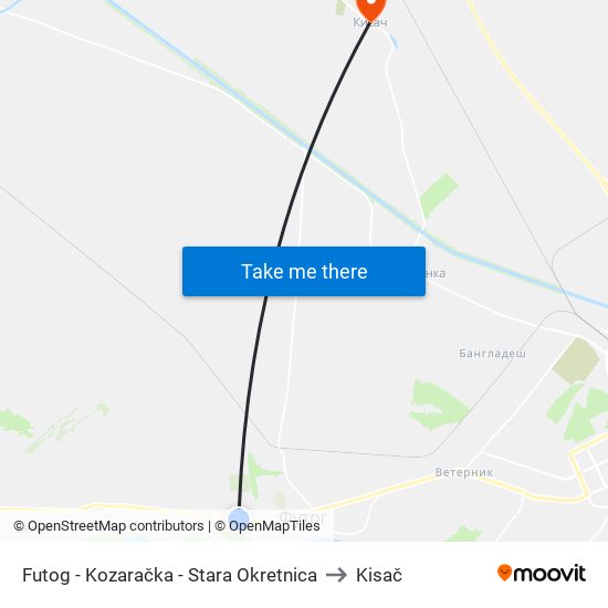 Futog - Kozaračka - Stara Okretnica to Kisač map