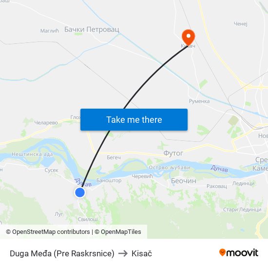 Duga Međa (Pre Raskrsnice) to Kisač map