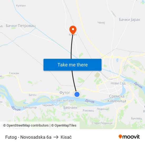 Futog - Novosadska 6a to Kisač map