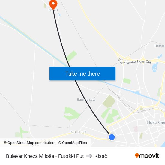 Bulevar Kneza Miloša - Futoški Put to Kisač map