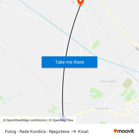 Futog - Rade Kondića - Njegoševa to Kisač map