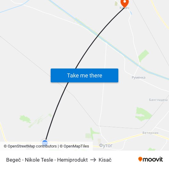 Begeč - Nikole Tesle - Hemiprodukt to Kisač map