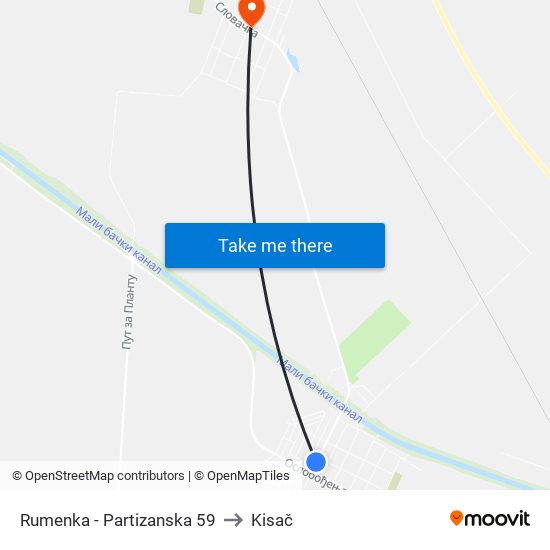 Rumenka - Partizanska 59 to Kisač map