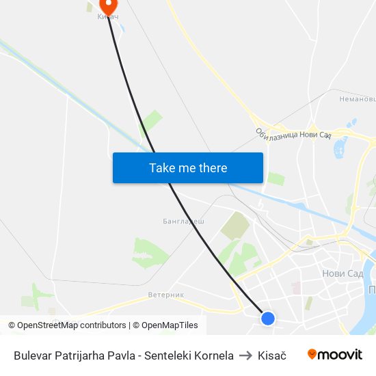 Bulevar Patrijarha Pavla - Senteleki Kornela to Kisač map