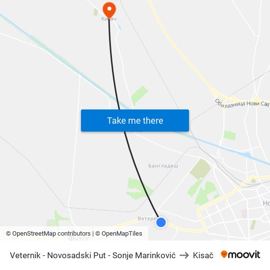 Veternik - Novosadski Put - Sonje Marinković to Kisač map