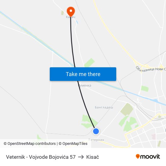 Veternik - Vojvode Bojovića 57 to Kisač map