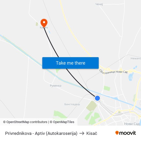 Privrednikova - Aptiv (Autokaroserija) to Kisač map