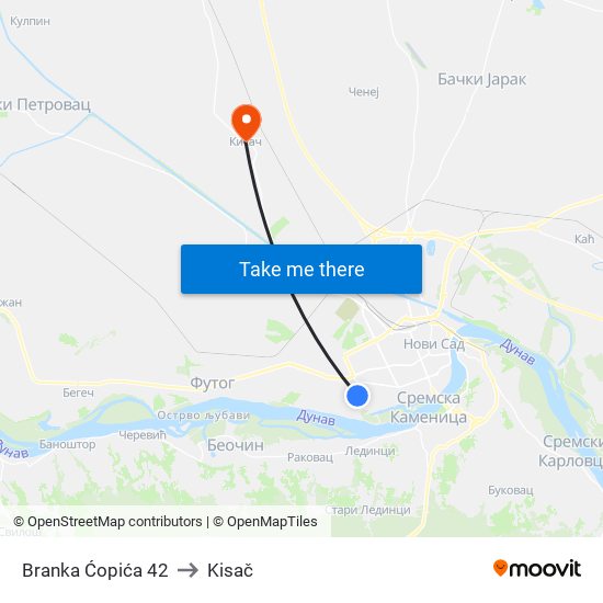 Branka Ćopića 42 to Kisač map